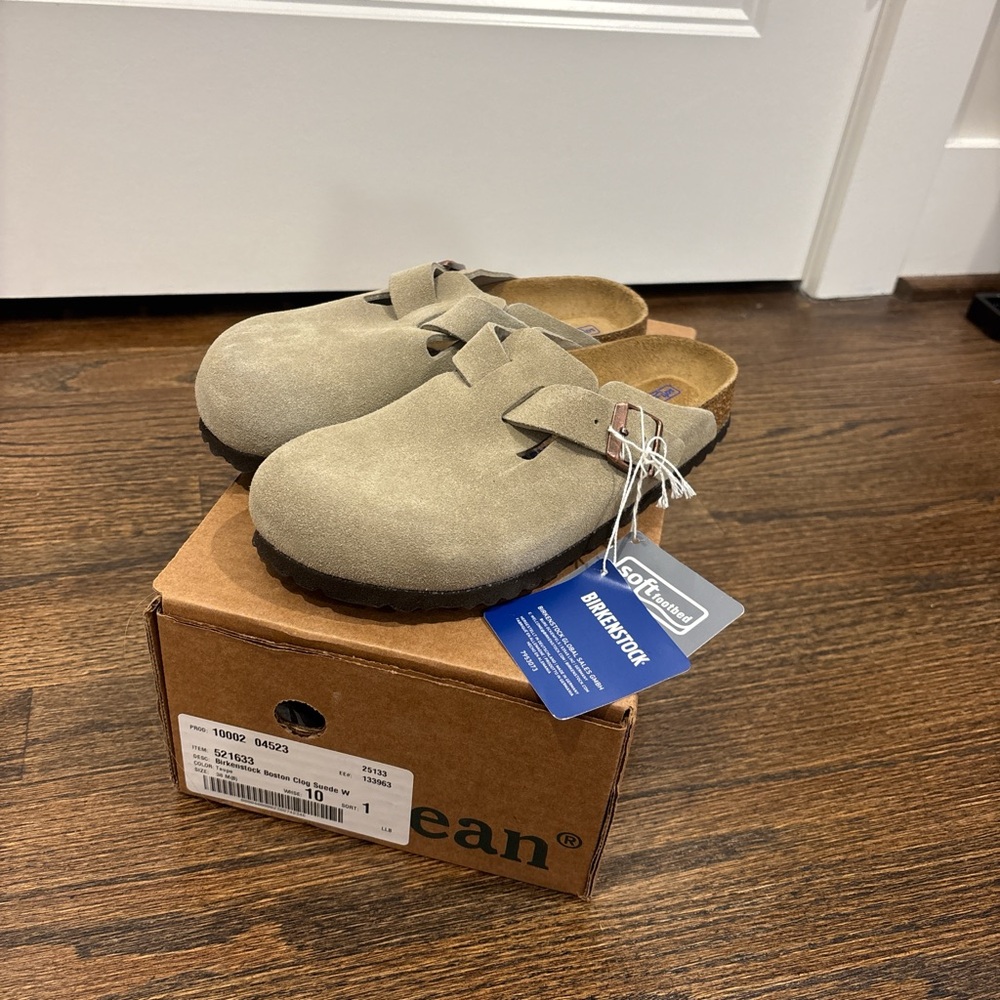 Birkenstock Boston Taupe Suede Clogs